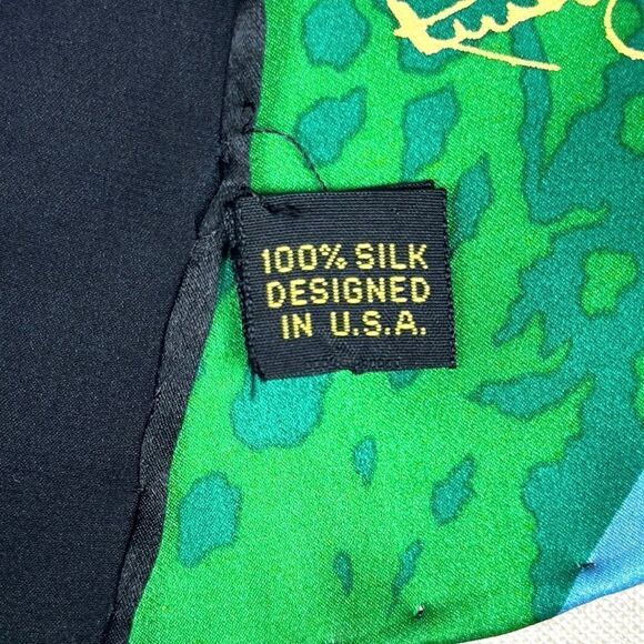 Rush Limbaugh Vintage Silk Black with Blue Pink Green Hand Rolled Scarf - Picture 10 of 13